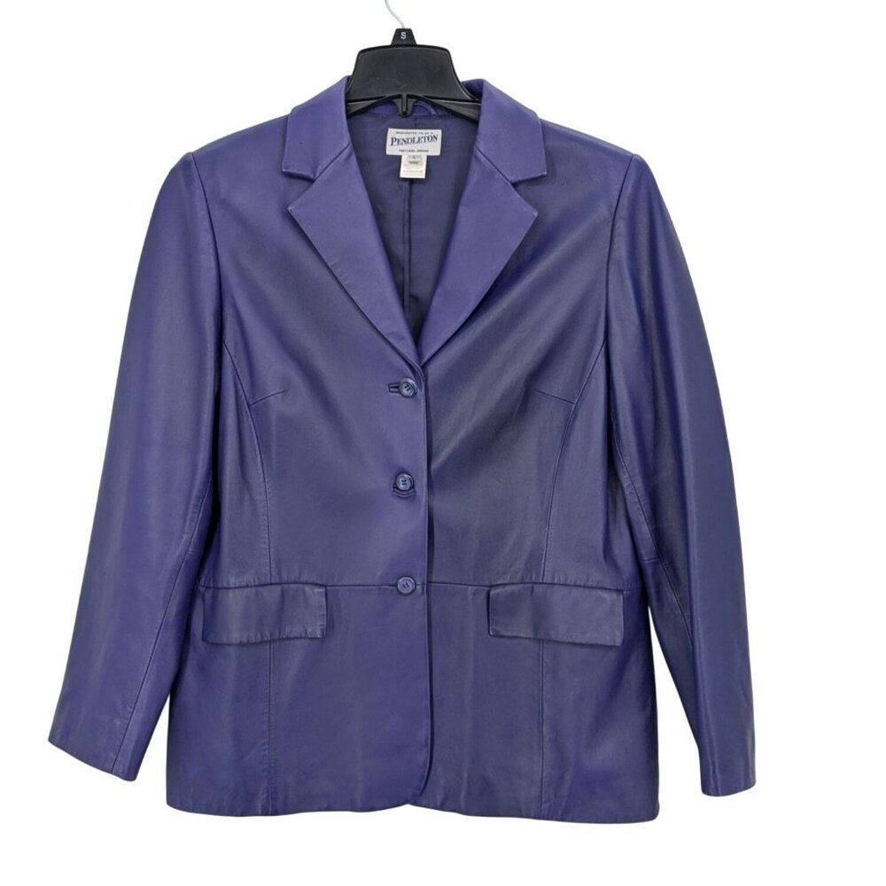 Vtg Pendleton Leather Blazer Jacket Y2K Minimalist Moto Tailored‎ Baddie Size L